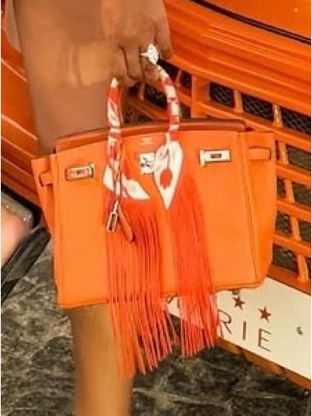 Orange Zebra Print fringed silk Twilly